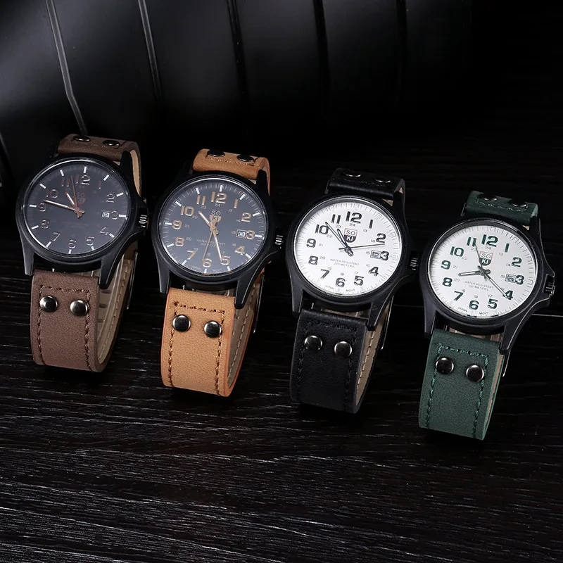 2022 New Arrival Fashion Leather  Watch Student Sports Watch Calendar Quartz Men Watch