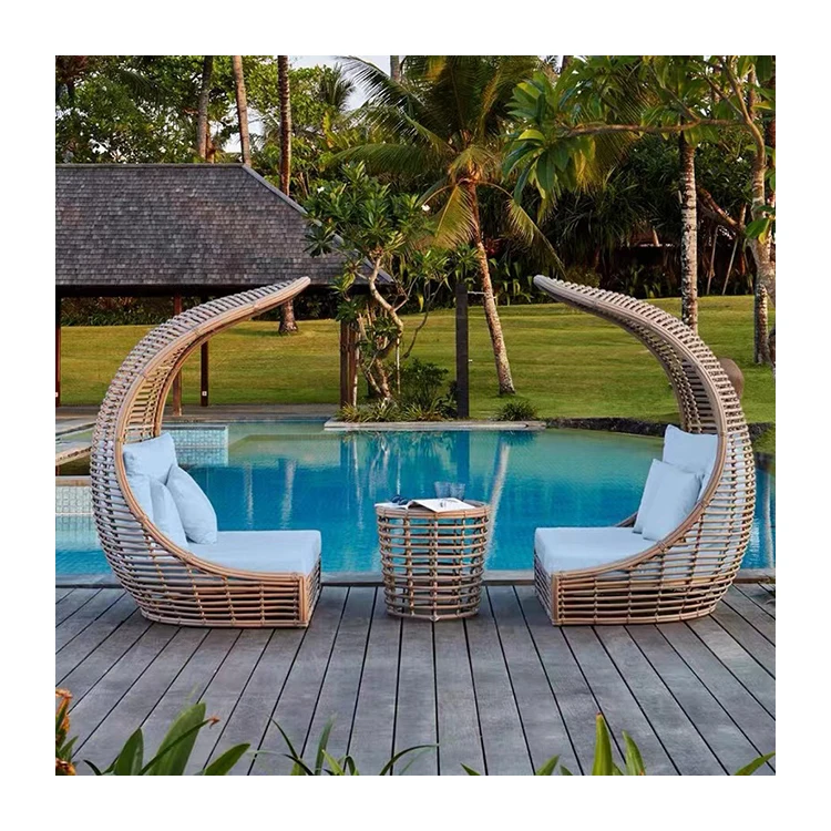Patio beach thick rattan material pyamidal cocoon shaped chair outdoor wicker daybed outdoor beach lounge chairs