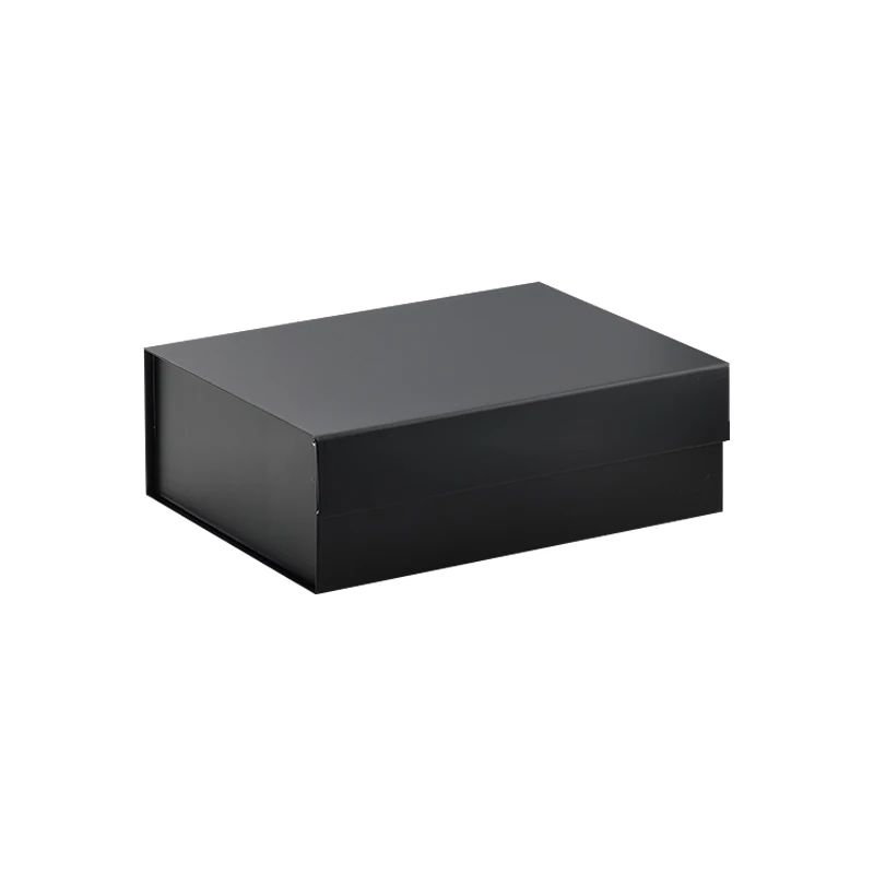 In stock low MOQ black color rigid flat magnetic folding gift box for gift pack