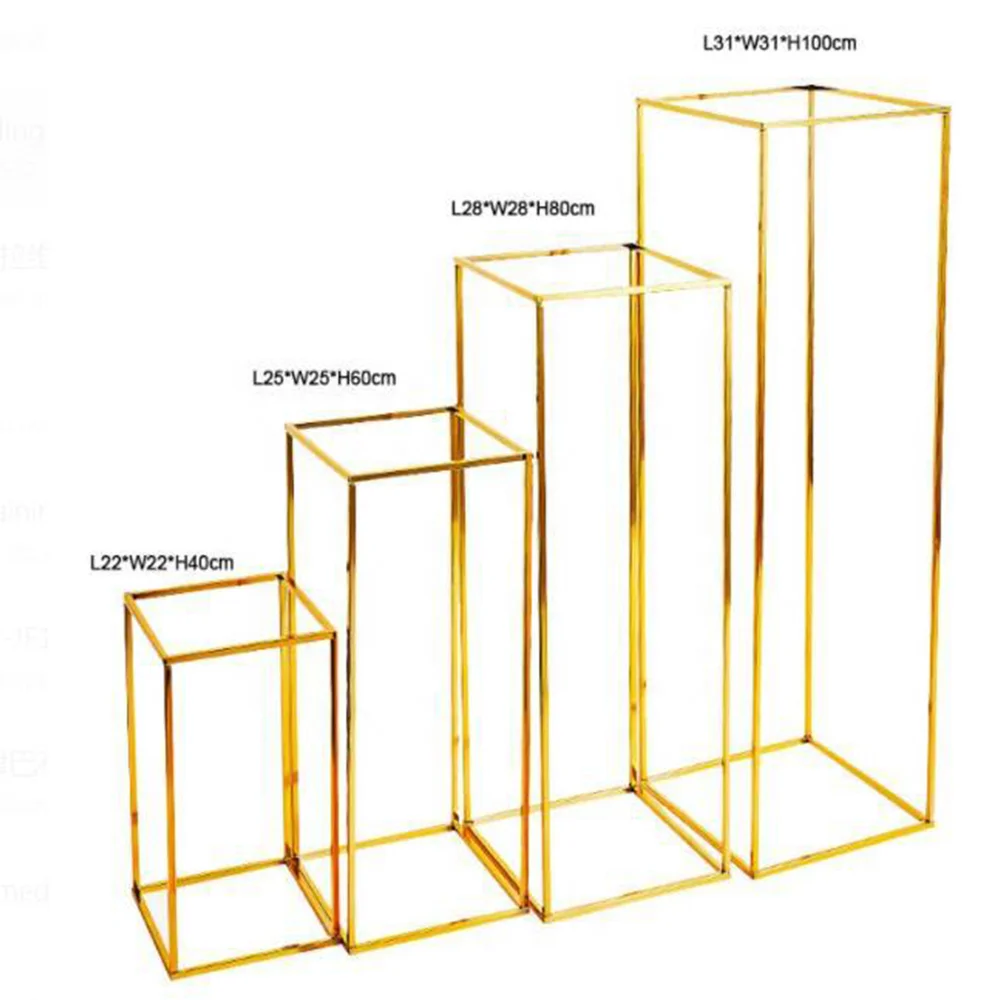 Rectangle Removable Gold Metal Pedestal Stands for Wedding Centerpieces Flowers Table Stands Decoration