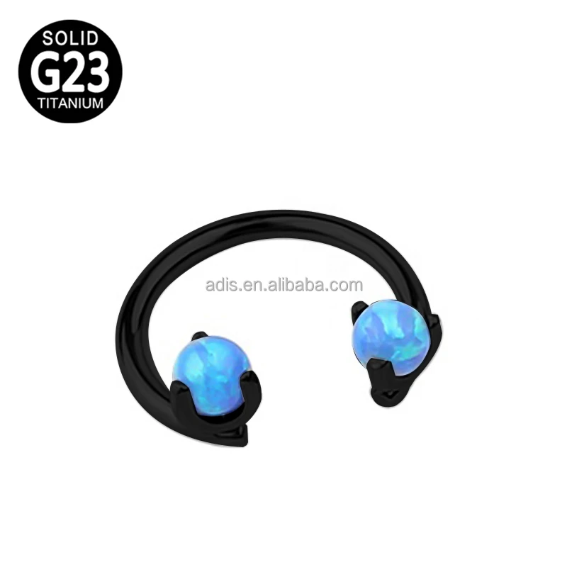 Titanium piercing jewelry internally threaded CBR horseshoe circular barbell with prong set opal stone top
