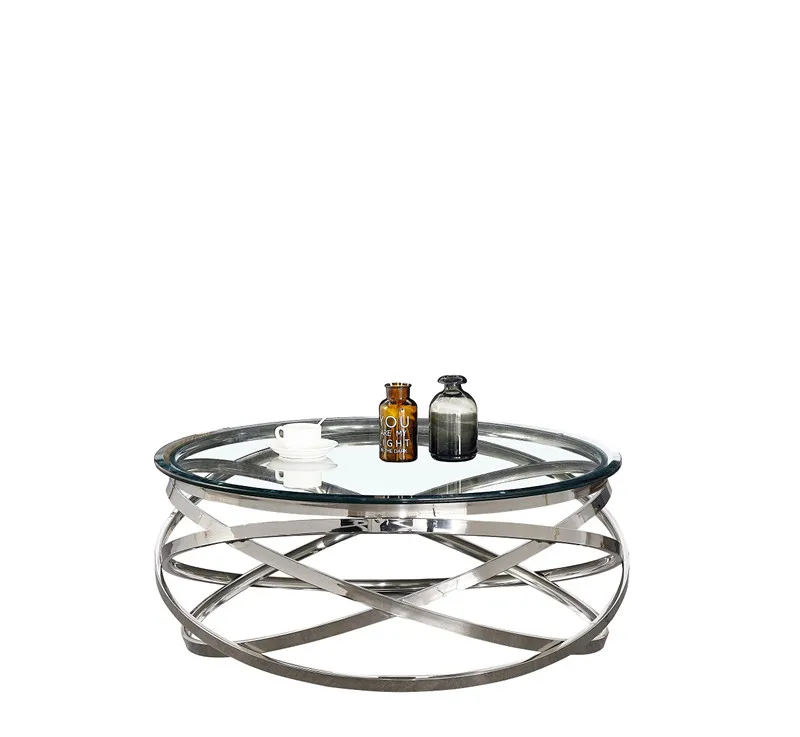 Hot sale chinese manufacturer furniture round tempered glass coffee table with silver stainless steel