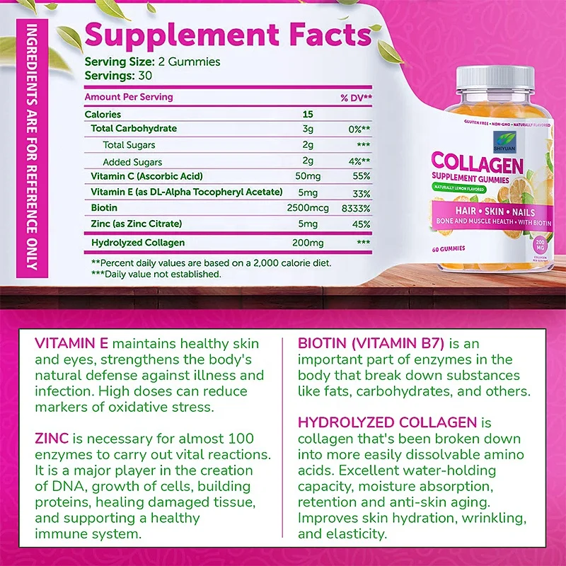 Factory Customized Natural Collagen Soft Candy For Men And Women With Biotin Zinc Vitamin C And E For Anti Aging Hair Growth And