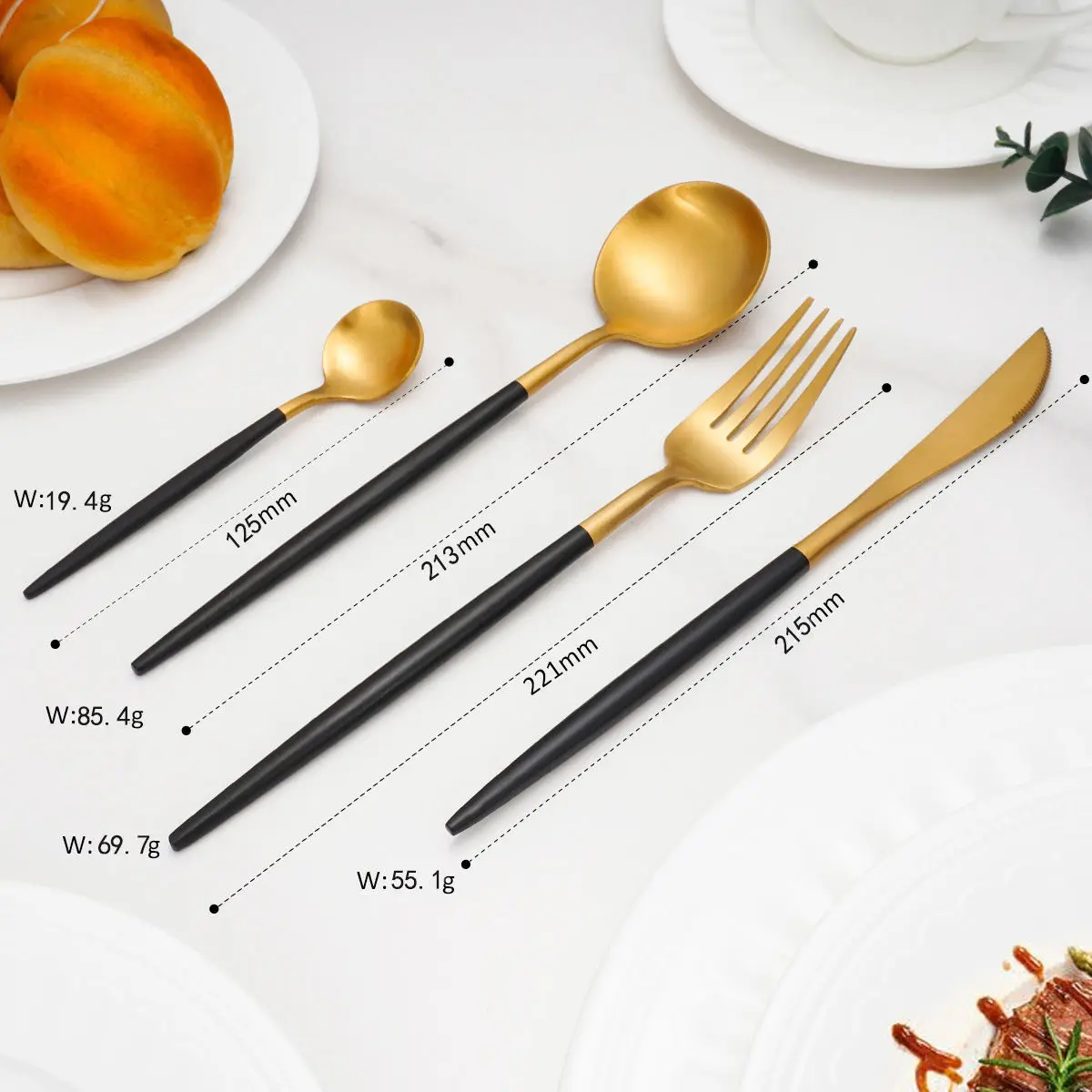 Hotel Stainless Steel Gold Besteck Thick Handle Portuguese Spoon Fork And Knife Wedding Golden Flatware Cutlery Silverware Set