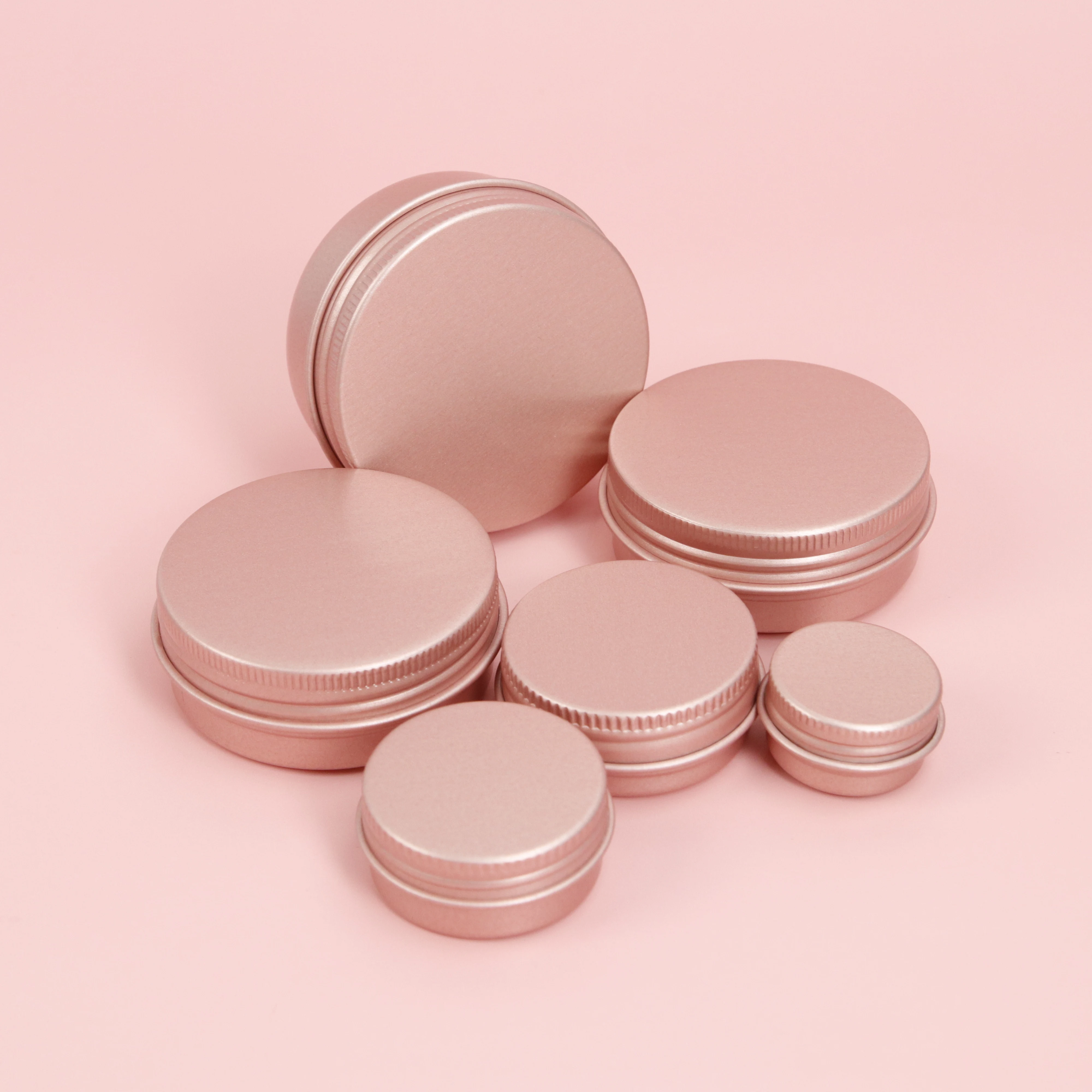 60ml 100ml 150ml frosted pink metal packaging tin can box for cream round empty container tin jar with lid