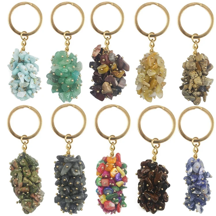 Diy Fashion design Natural stone key ring_ Picasso Jasper Stone energy Key chain_ Picasso Jasper grape Shaped Pendant souvenirs gift