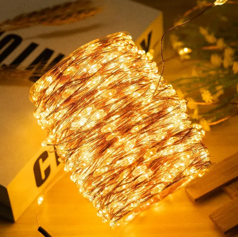 Christmas Decor DIY solar Battery powered Timer waterproof 5m 10m 100 LED Micro Silver Copper Wire String Fairy Light