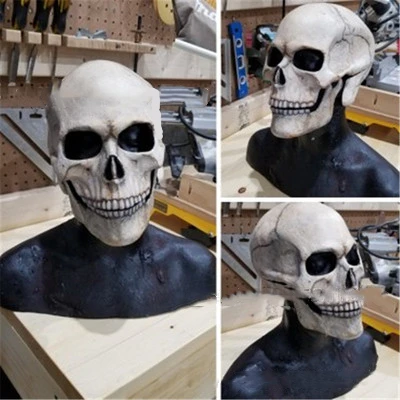 New Full Head Skull Mask Skeleton Movable Mouth Halloween Costume Horror Evil Latex Rubber Full Head Mask Cosplay Props