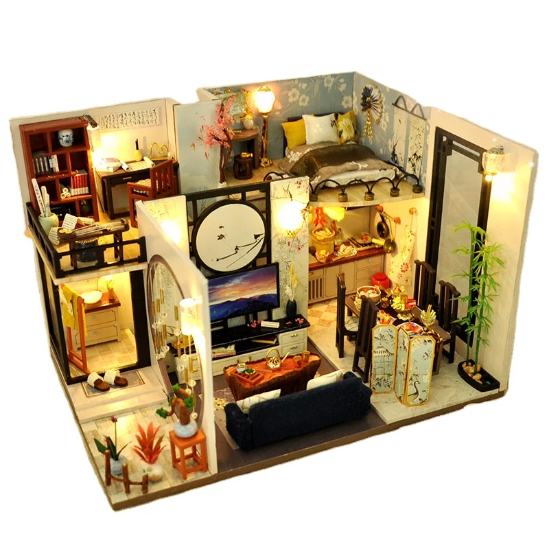 Doll Houses Light Shadow Time Miniature Model Wooden Doll House Dolls Houses Toys Birthday Gifts