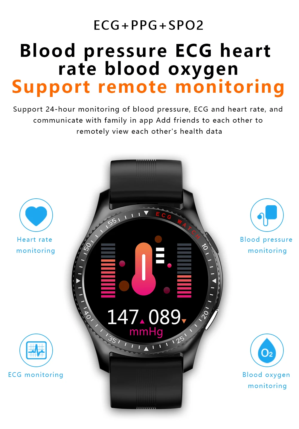  The new high-quality smart bracelet ECG heart rate sleep monitoring supports Facebook/Skype multi-function watch