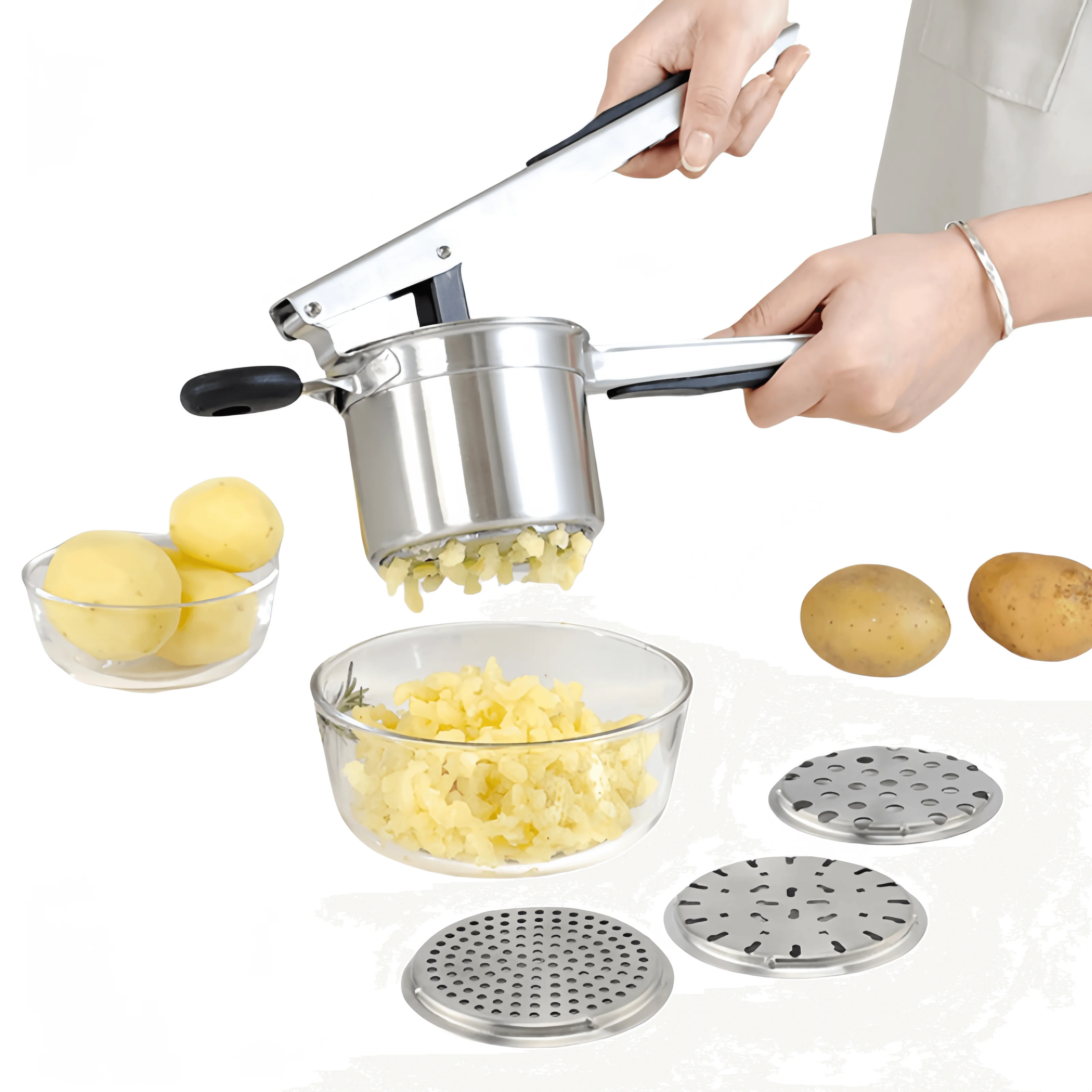 Hot Sale Potato Masher & Ricer Cheap Creative Stainless Steel Food Grade Kitchen Gadgets for Cooked Pumpkin Carrot Manual Juicer