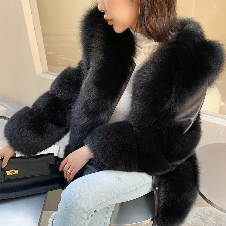 Factory wholesale custom spot Luxury fox fur and real leather jacket short women real fox fur coat natural leather fox mink coat