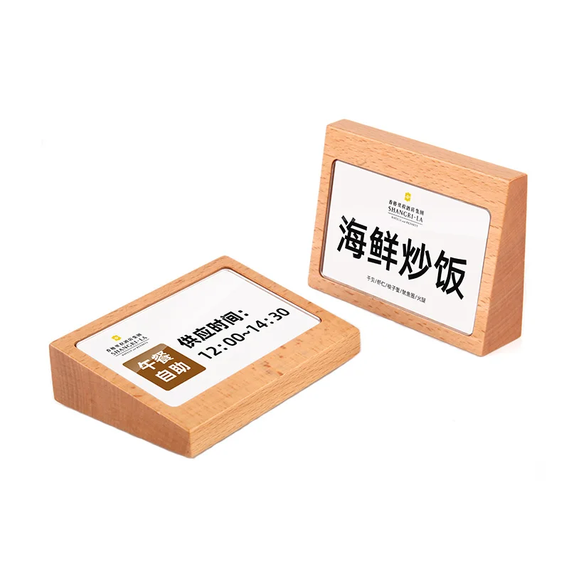 Restaurant table top menu display stand desktop tent leaflet card wood standing up & laying sign holders