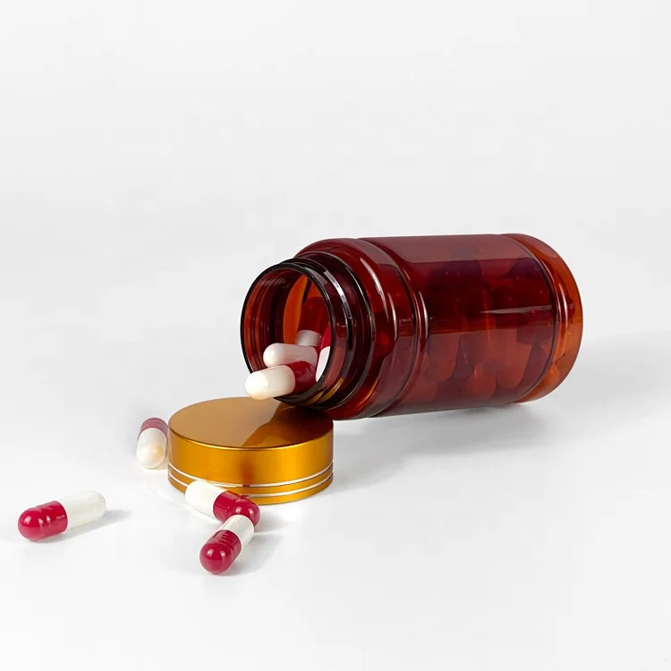 Various Size Medical Gold Stamp Logo Jars Container Semi-transparent Yellow Plastic Jar With Silver Lids