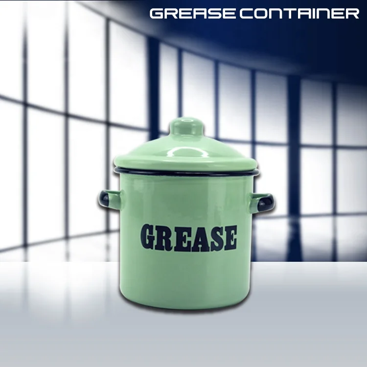 Amazon Hot selling Grease Container Enamel Grease Catcher Enamel Metal food Containers For Grease storage with filter and Lid