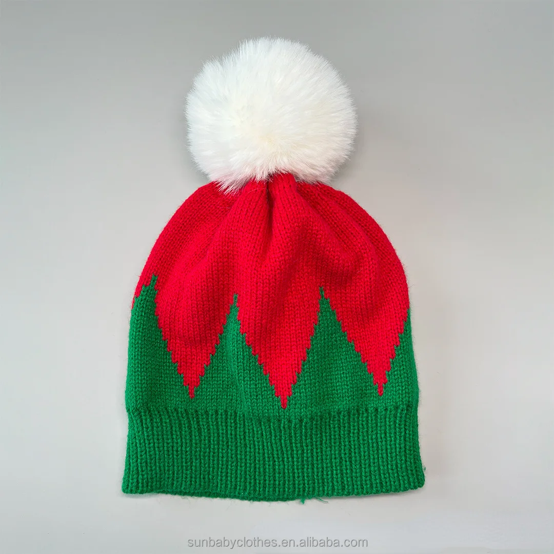 Ready to Ship New Arrivals Green Red Christmas Knitting Hat Family Matching Mommy and Me Holiday Cap