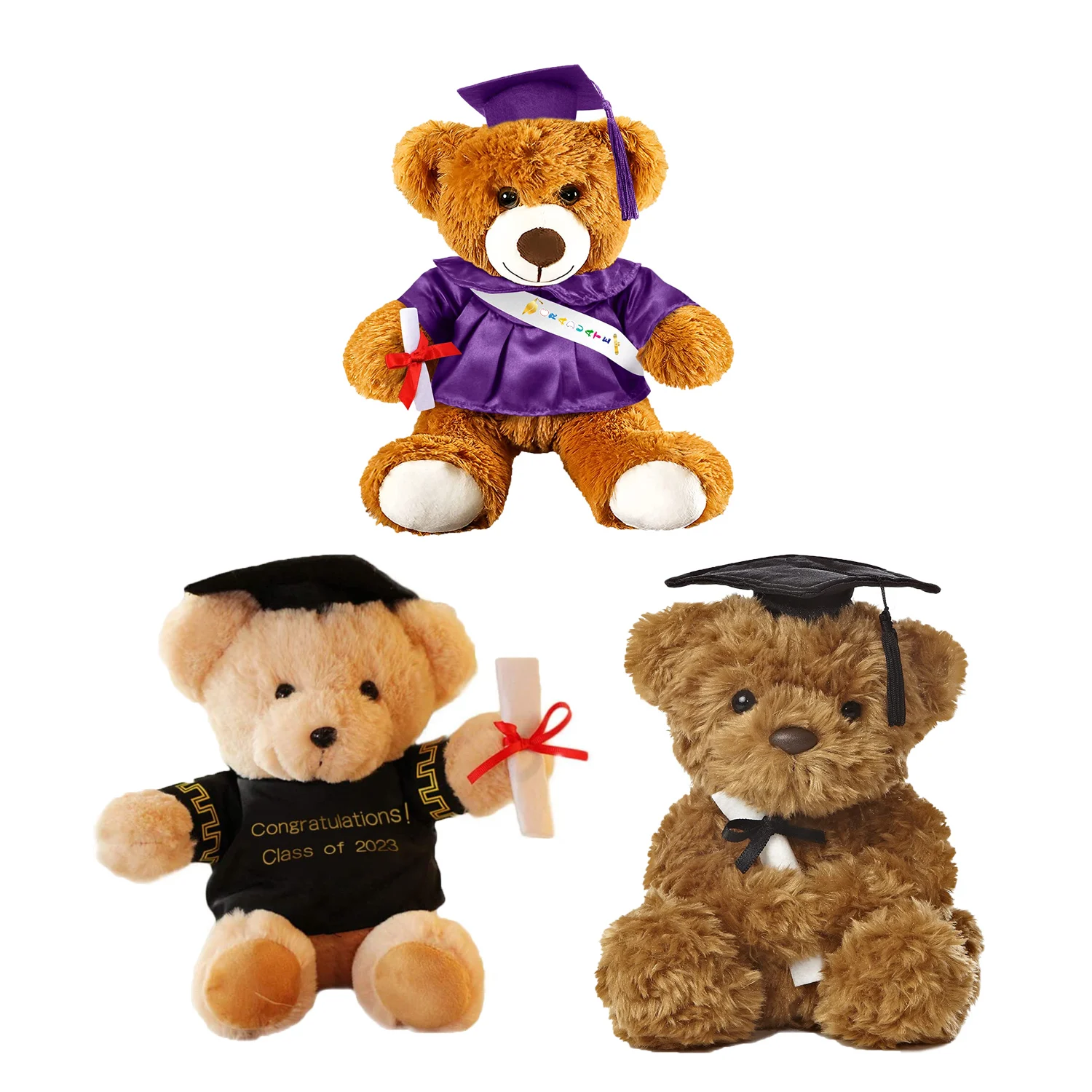 Graduation Bear Stuffed Toy Graduation Gifts Teddy Bear Doll with Grad Cap And Diploma In Bachelor Gowns Custom University Logo