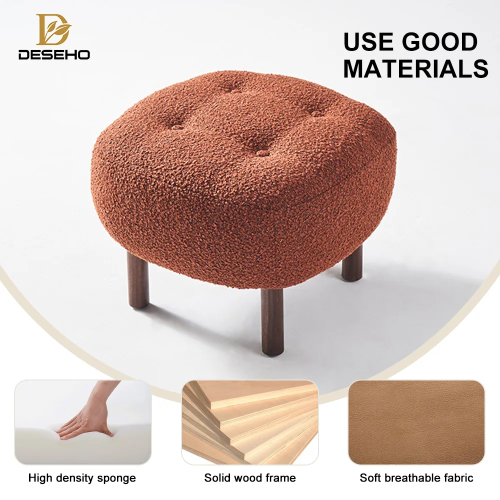New Design Faux Fur Ottoman Cube Shape Woven Pouf Stool Velvet Upholstered Seat For Home Dining Home Office Villa