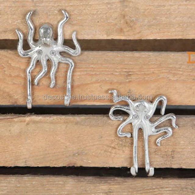 Metal octopus wall hook silver finished nickle plated wall hook for hanging clothes and towel wall hook