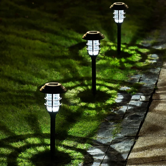 High Quality Set of 8 Classic Design Double Rings Lamp Black Waterproof Solar Powered Integrated LED Pathway Light
