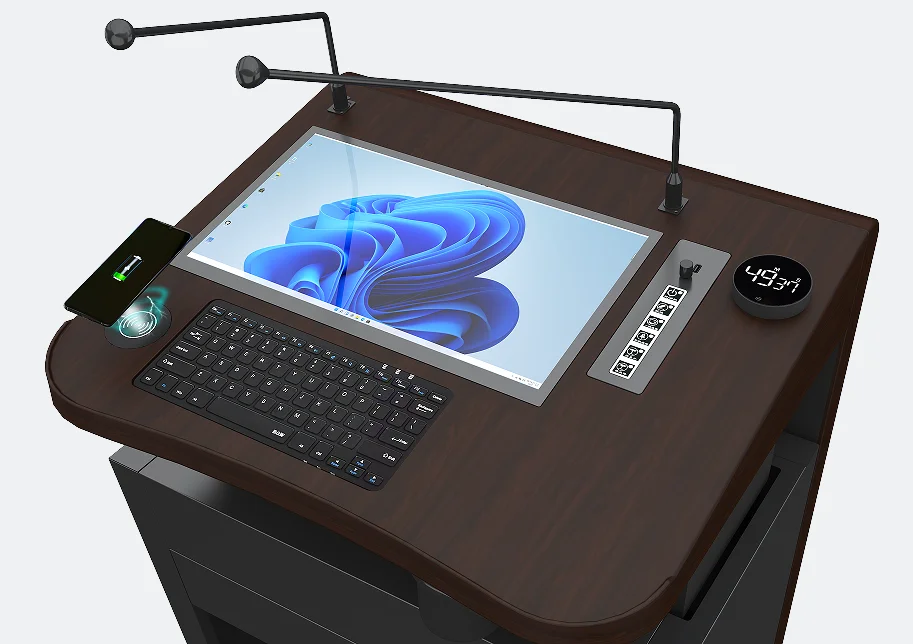 Double Screen Speech Podium with Timer; Height Adjustable Lectern Stand;  Education Equipment