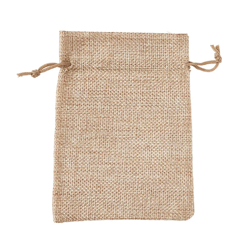 Wholesale Custom Logo Nature Color Jute Pouch Gift Jewelry Packing Storage Hessian Hemp Drawstring Bag with Card