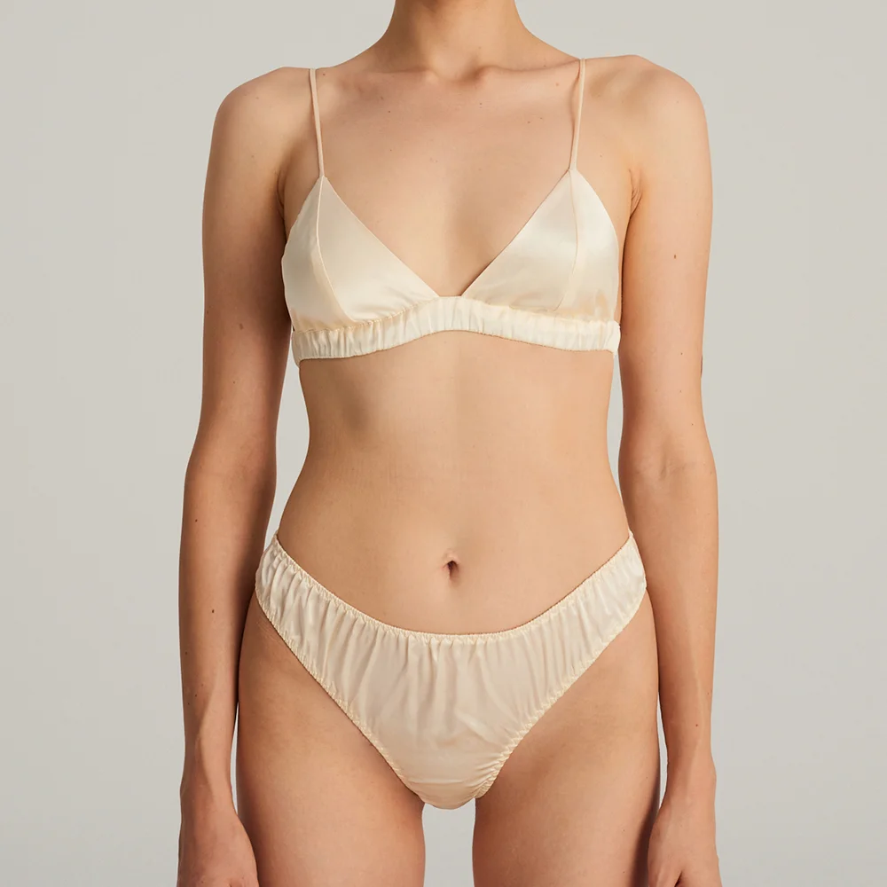 Custom Luxury Pure Silk Bra And Panties Set Women Silk Underwear Seamless 100% Mulberry Silk Lingerie