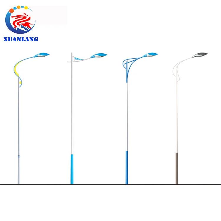 China Factory Custom Galvanized 8 - 12M Single Arm Road Pole Parts Galvanized Street Light Pole