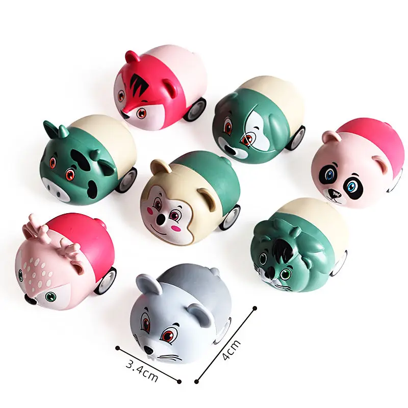 Cute little toys cartoon mini animal boomerang car inertia car kindergarten activities gift ground push twisted egg toys
