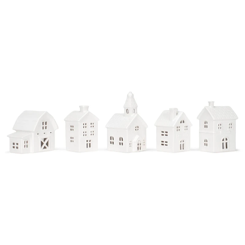 6 inch Christmas White Ceramic Town House Lantern Tea Lights Candle Holder