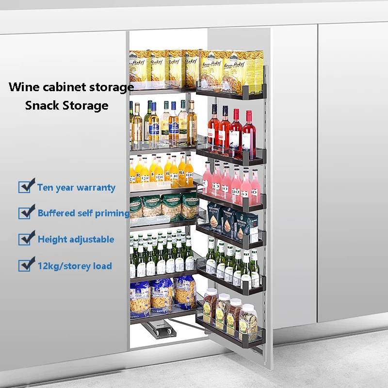 Kitchen Cabinet Accessories Pull Out Pantry Unit Black Aluminum Alloy Pantry Storage Units