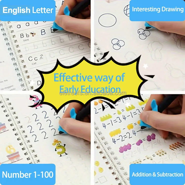 Kids Preschool Reusable English Good Grooved Hand Writing Practice Exercise Book Copybook For Kids