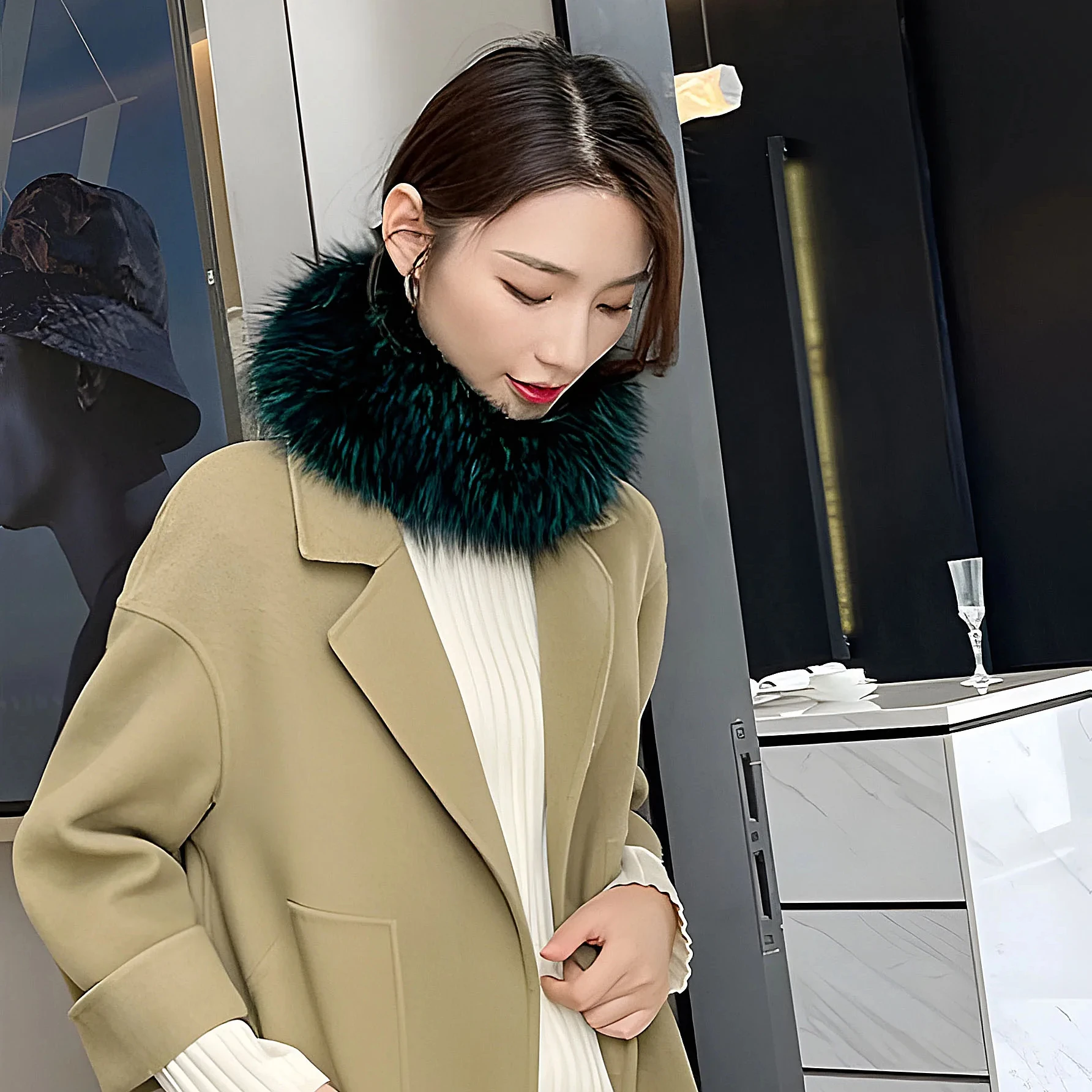 Wholesale Real Fox Fur Headband Winter Women Silver Fox Fur Scarf Knitted Soft Fluffy Fur Collar Neckerchief