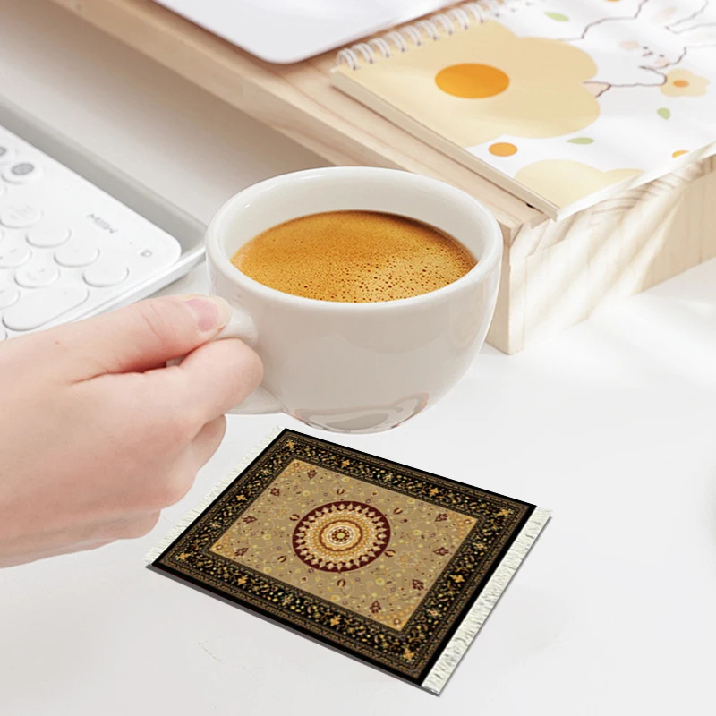 4 Pieces Rug Table Coasters Table Drink Holders Oriental Design Fabric Carpet Drink Mats Oriental Design Fabric Elegant Carpets