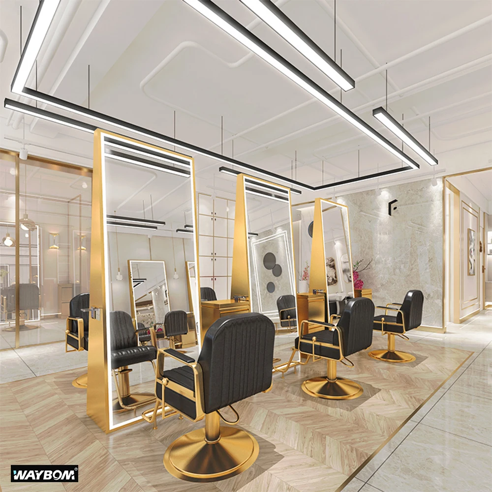 Revolution Barbershop Hairdressing Salon Wall Standing Makeup Mirror With Lights Around The Edge mirrors hair stations