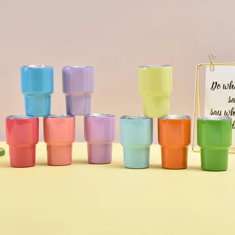 2-3 oz Mini Tumbler Shot Glass with Straw and Lid Colored Stainless Steel Sublimation Tumblers Double Wall Cups