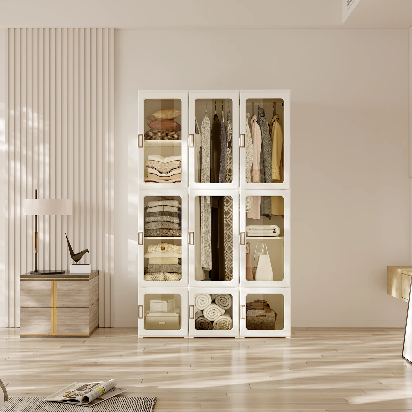 Portable cube storage wardrobe closet for bedroom furniture , for clothes dresser with clear door panel