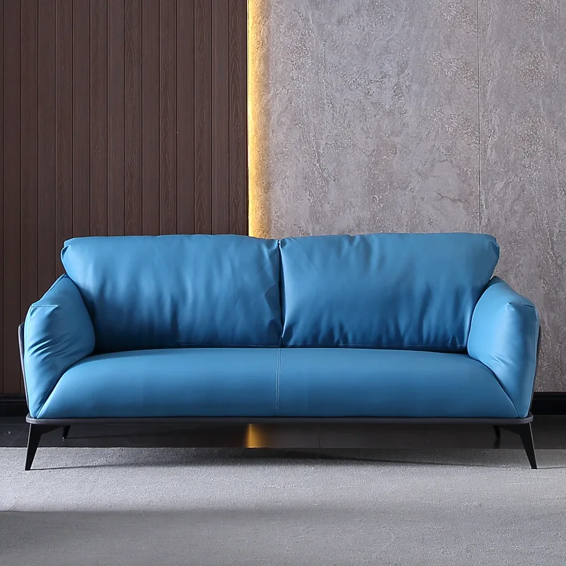Popular modern blue leather sofa set furniture 1+1+3 sectional couch living room sofas
