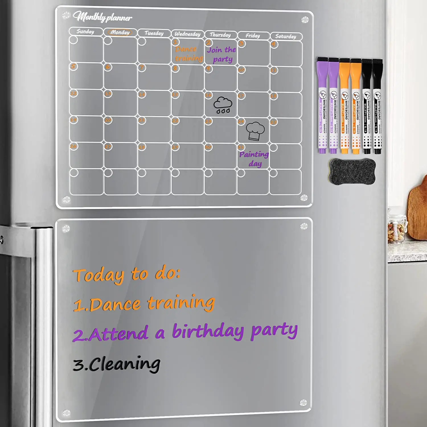 2023 Clear Acrylic Calendar Dry Erase Whiteboard  Reusable Acrylic Magnetic Fridge Calendar