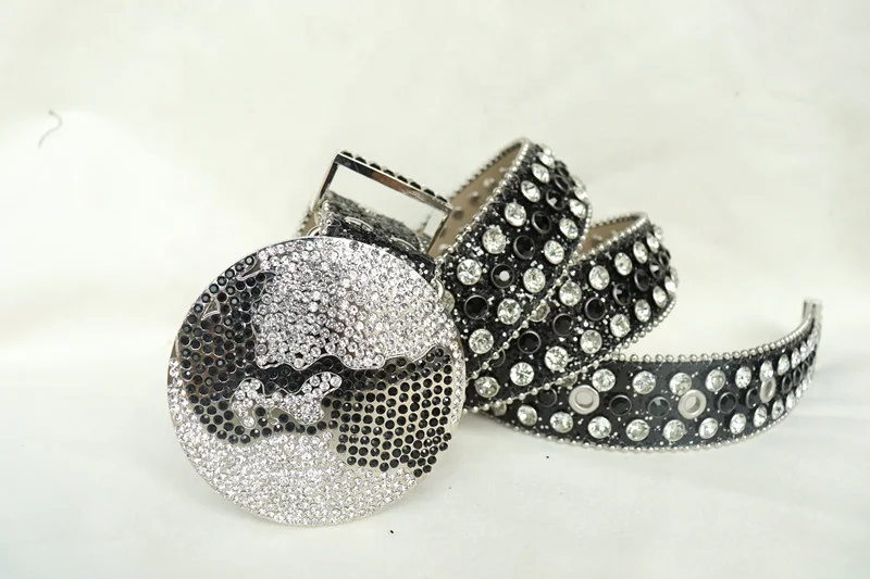 New Fashion Western Cowboy Bling Rhinestone Belt Simon Men Women PU Belt with Crystal Diamond Studded Buckle Belts Accessories