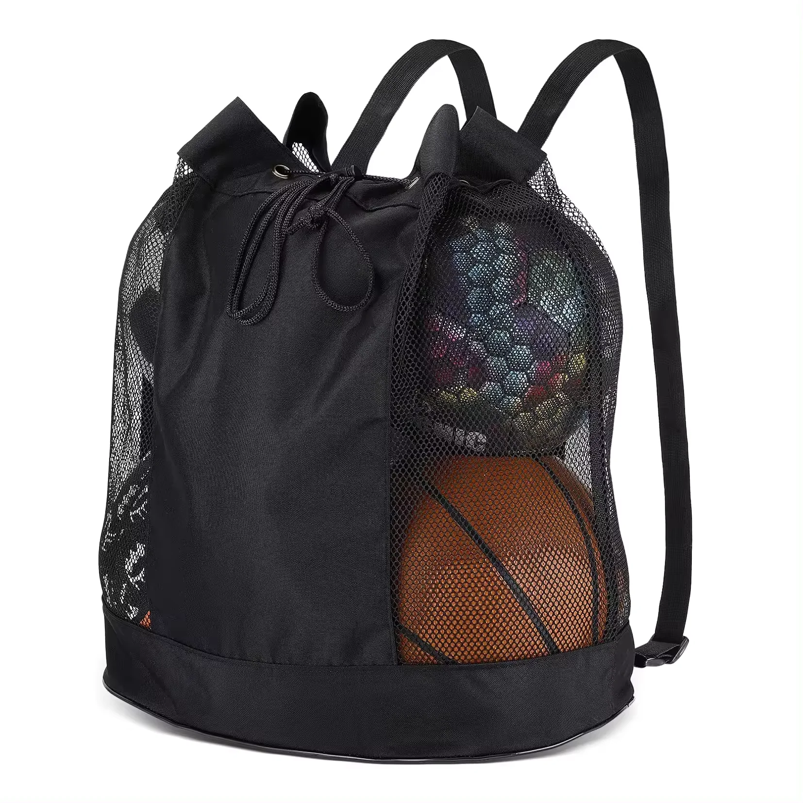 custom 600D Oxford Large Mesh Equipment Bag light weight  Cloth Mesh Sports Bag Soccer Ball Bag with Adjustable Shoulder Strap