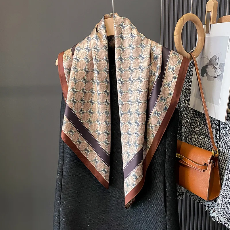 90cm Twill Silk Scarf Shawl Luxury Brand Belts Saddles Print Square Scarf Women Hijabs Bandana Foulard Neckerchief Head Scarves
