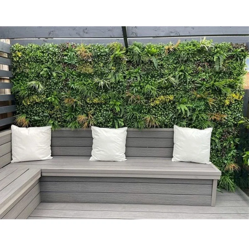 wholesale 100*100cm vertical garden artificial grass green panel plastic wall hedge for privacy garden