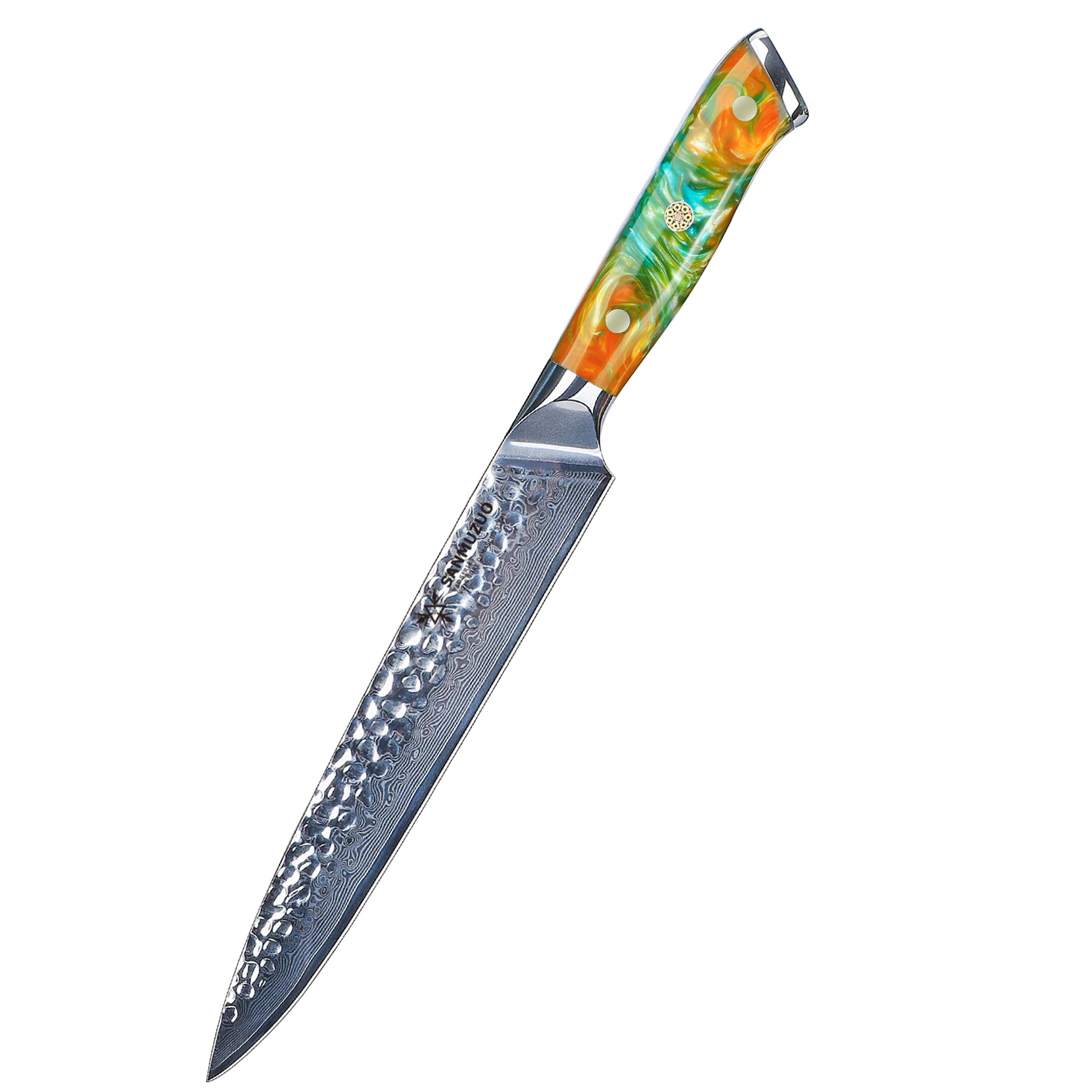 Forged Kitchen Slicing Knife Damascus Steel Kitchen Meat Knives with Resin Handle