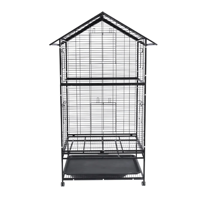 Wholesale Large Metal Birdhouse Movable Universal Wheel Wire Parrot Cage, Spacious Metal Bird Cage Parrot Cage