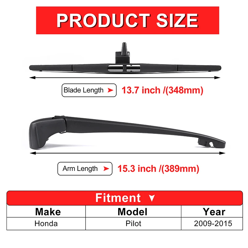 Kction Factory OEM Genuine Original Equipment Replacement Fit For Honda Pilot 2009-2015 Rear Wiper Blade Arm Set OE 76720SZAA02