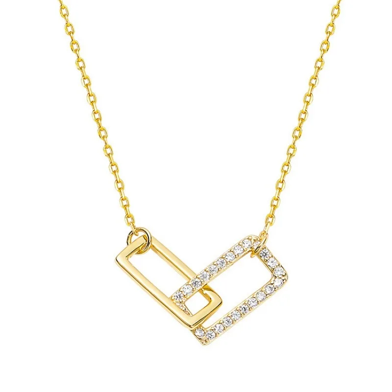 
2021 Hot Selling Jewelry Geometric Cz Circle Necklaces 18k Gold Plating Double Square Circles Link Chain Necklaces 