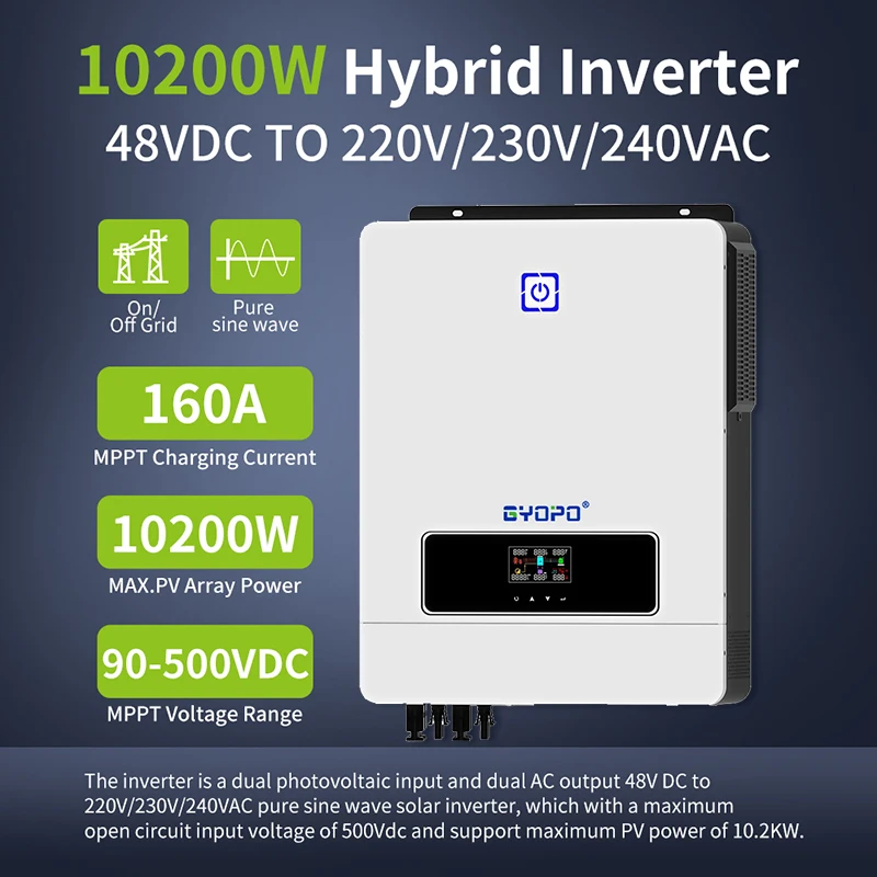 48V On Off Grid Solar Inverter 8KW 10KW Hybrid Solar Inverter 8.2KW 10.2KW On Off Grid Solar Inverter Price List With Battery
