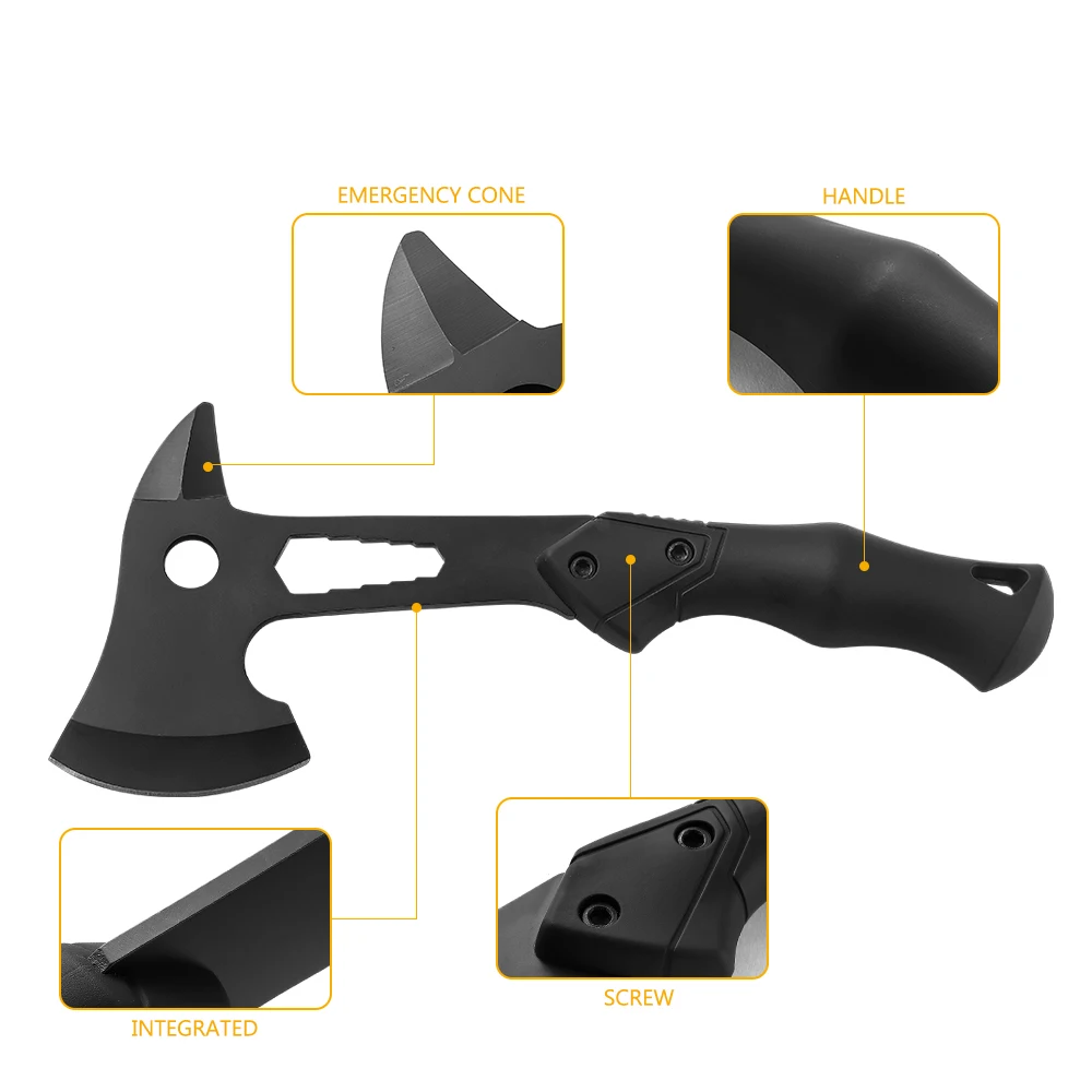 New outdoor multi-purpose open mountain axe with hexagon board hand and all black rubber handle fire axe
