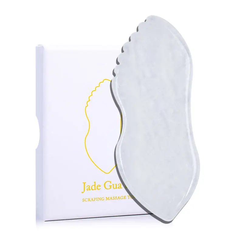 Custom Natural Rock Quartz Quasha Facial Beauty Product Crystal White Jade Gua Sha Face Massage Tool Stone Guasha With Teeth